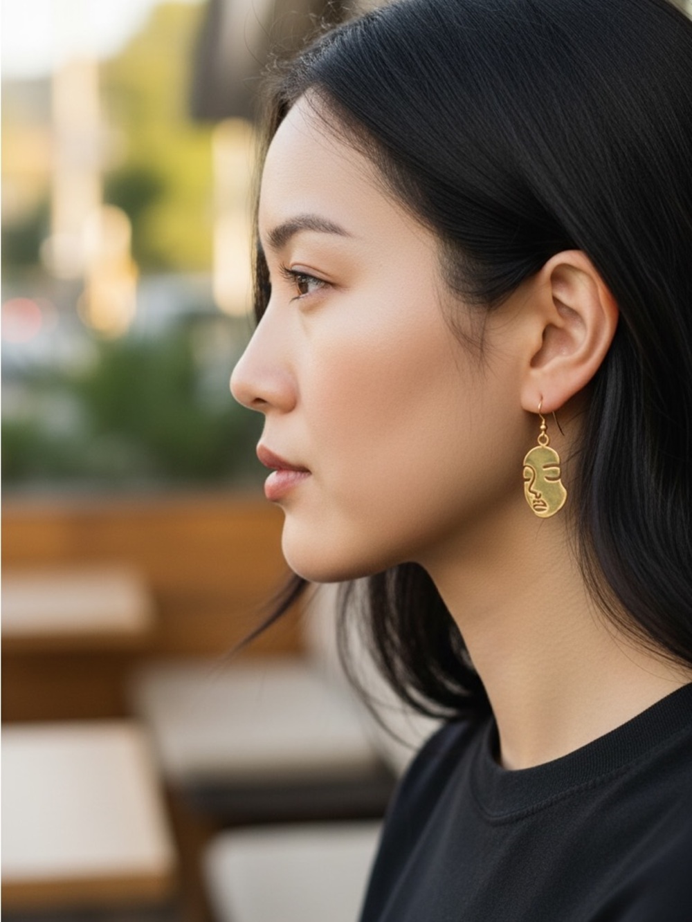 Gold Abstract Face Outline Earrings | Stylish and Artsy Look | Handmade NWT - Picture 4 of 9